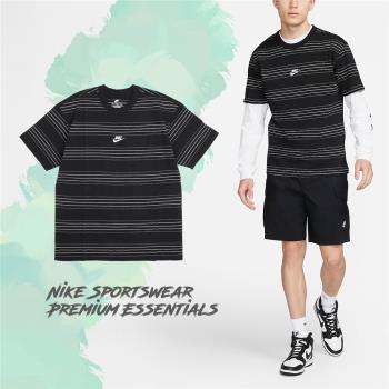 Nike 短袖上衣 NSW Premium Essentials Tee 男款 黑 條紋 休閒 落肩 短T DQ1117-010
