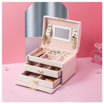 梨花HaNA 維多莉亞珍藏珠寶盒．皮革質感提把雙層抽屜飾品收納盒