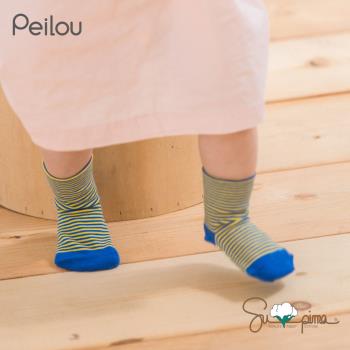 PEILOU 貝柔Supima美國棉萊卡止滑寶寶襪-條紋寬口(1雙)