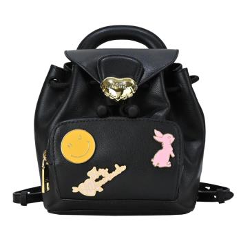 MARC JACOBS The Bubble Backpack 皮革徽章束口後背包-黑