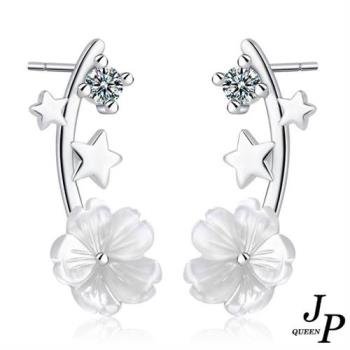           【Jpqueen】貝殼櫻花星星水鑽甜美耳環(銀色)                  