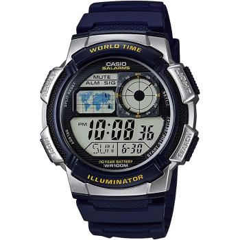 CASIO 卡西歐 多功能世界時間電子錶-藍銀 (AE-1000W-2AV)