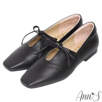 Ann’S超柔軟綿羊皮-芭蕾蝴蝶結2.0顯瘦小方頭平底便鞋-黑