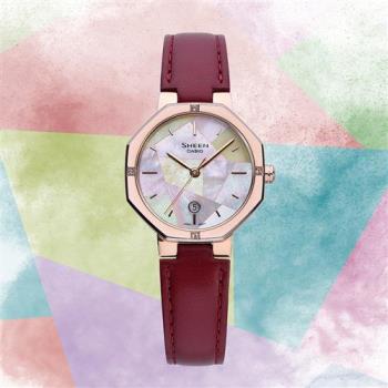 CASIO 卡西歐 SHEEN 拚色系 珍珠貝日期手錶-紅 (SHE-4543CGL-4A)
