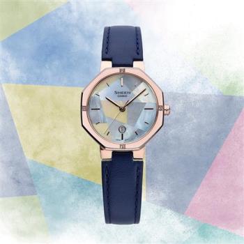 CASIO 卡西歐 SHEEN 拚色系 珍珠貝日期手錶-藍 (SHE-4543CGL-2A)