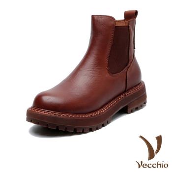 【VECCHIO】短靴 切爾西短靴/全真皮頭層牛皮經典英倫風復古手工切爾西短靴 棕