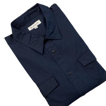 [MURANO]雙口袋水洗長袖襯衫-深藍