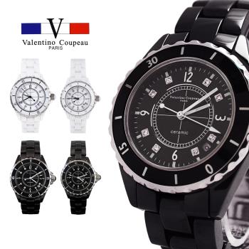 【Valentino Coupeau】經典晶鑽全陶瓷藍寶石水晶面男女款手錶 范倫鐵諾 古柏