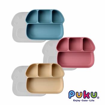 【PUKU藍色企鵝】鉑金矽膠附蓋吸盤分隔餐盤(三色)