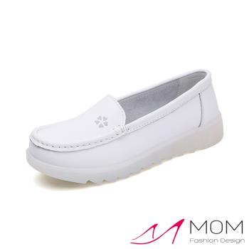 【MOM】護士鞋 真皮護士鞋/真皮舒適寬楦愛心小花軟底白色護士鞋 C款灰色小花
