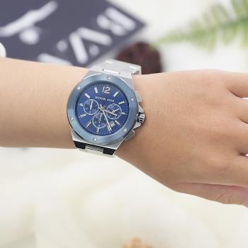 MICHAEL KORS MK8938 三眼大錶框時尚腕錶.銀/海軍藍 45mm