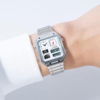 CITIZEN星辰 80年代 復古多功能腕錶-映像白 JG2120-65A