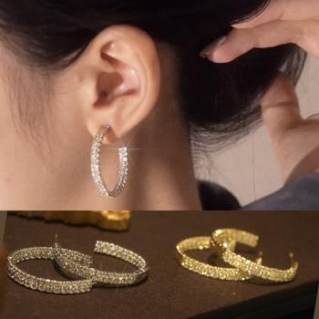 【Emi艾迷】韓系閃爍奪目密鑽勾勒925銀針耳環