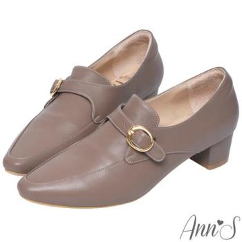 Ann’S手工製作頂級綿羊皮氣質金扣低跟踝靴-咖