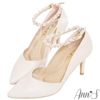 Ann’S美貌與實力-手工串珠繫帶可拆兩穿尖頭細跟鞋-8.5cm-米白