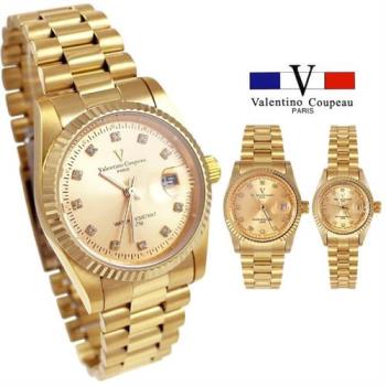【Valentino Coupeau】經典全金晶鑽不鏽鋼殼帶蠔式男女款手錶 范倫鐵諾 古柏  