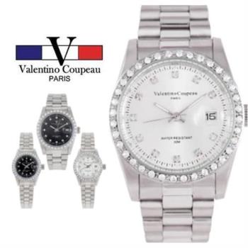 【Valentino Coupeau】晶亮圈鑽蠔式不鏽鋼殼帶男女款手錶 范倫鐵諾 古柏