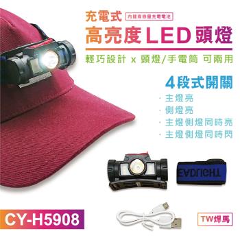 【TW焊馬】H5908充電式 高亮度LED頭燈/手電筒(內建高容量充電電池)