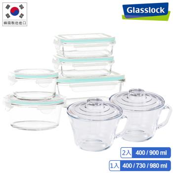 Glasslock 強化玻璃微波保鮮盒+泡麵碗7件組(保鮮盒x5+泡麵碗x2)