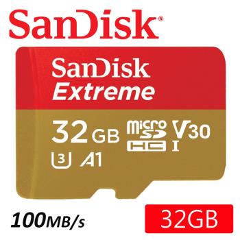 SanDisk 32GB 100MB/s Extreme microSDHC U3 V30 A1 記憶卡