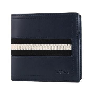 BALLY 6233897 TOLLEN 經典織帶小牛皮8卡短夾.深藍