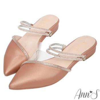 Ann’S約會勝利低跟板-細膩彩鑽透明V口兩穿尖頭跟鞋-粉棕