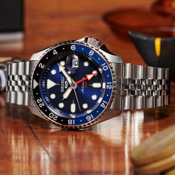 SEIKO精工 5 Sports系列 Lineup GMT兩地時間 機械腕錶-藍 4R34-00A0B/SSK003K1