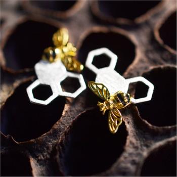 925銀鍍金立體蜜蜂造型耳釘