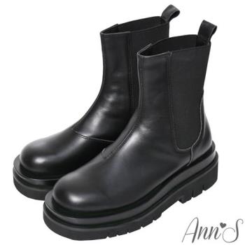 Ann’S就是比較瘦-頂級牛皮彈力鬆緊切爾西輕量厚底短靴-黑(版型偏小)