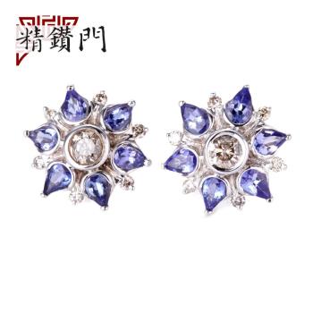 【精鑽門】藍星花鑽石丹泉石耳環共約2.4克拉