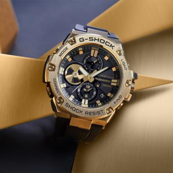 CASIO G-SHOCK 太陽能x藍牙連線 奢華黑金雙顯腕錶 GST-B100GB-1A9