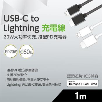 FUGU USB-C to Lightning 充電線 1M-共兩色 蘋果原廠官方認證充電線/MFI認證/快充線推薦