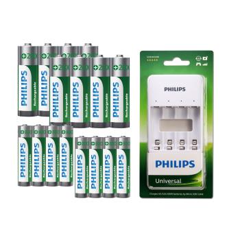 【Philips 飛利浦】低自放鎳氫充電電池3號8入+4號8入(贈USB 4槽智慧型充電器)