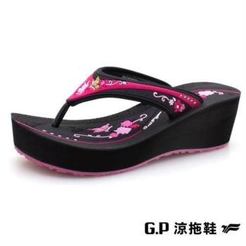 G.P 女款厚底雕花夾腳拖鞋G2235W-黑桃色(SIZE:35-39 共二色) GP