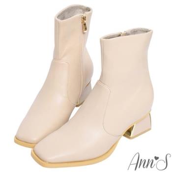 Ann’S造型電鍍梯形粗跟方頭短靴-粉(版型偏小)