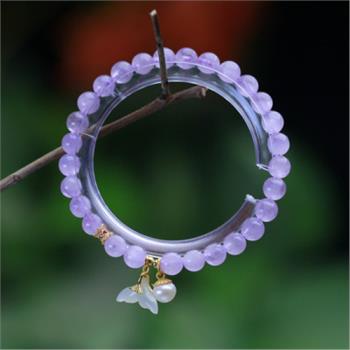 天然紫水晶紫鋰輝s925銀晴水魚尾珍珠手串