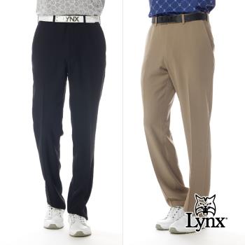 【Lynx Golf】男款彈性舒適伸縮腰頭休閒布料素面平口西裝長褲(二色)