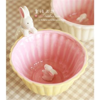 可愛陶瓷麥片甜品碗小兔子零食碗