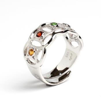 【寶石方塊】天然五行水晶戒指-925銀飾-外圓內方-活圍設計