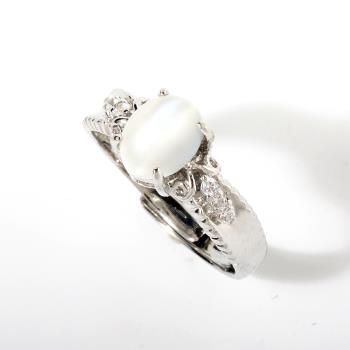 【寶石方塊】天然貓眼月光石戒指-925銀飾-心曠神怡-活圍設計