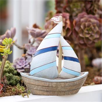 可愛藍色帆船園藝庭院花園裝飾品露台家居地中海做舊雜貨陽台擺件