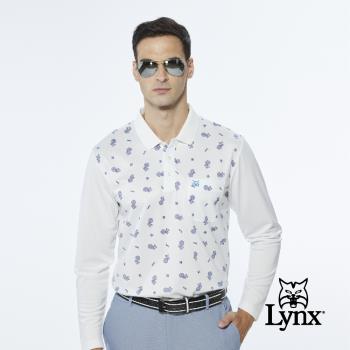 【Lynx Golf】男款滿版高爾夫球印花山貓Logo胸袋款長袖POLO衫(二色)
