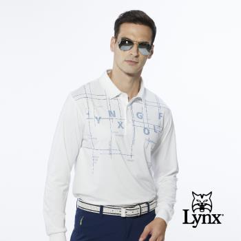【Lynx Golf】男款合身版吸濕排汗Lynx Golf字樣線條印花長袖POLO衫(二色)