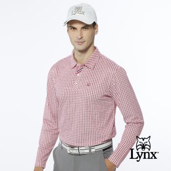 【Lynx Golf】男款吸排防菌多功能經典格紋款Lynx植絨設計長袖POLO衫(二色)