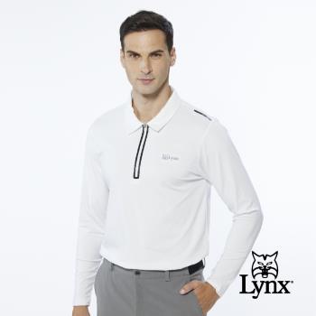 【Lynx Golf】男款合身版內刷毛保暖反光貼條後背造型設計長袖立領POLO衫(二色)