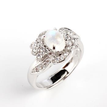 【寶石方塊】天然藍光月光石戒指-925銀飾-碧海青天-活圍設計