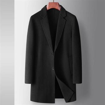 【巴黎精品】毛呢外套中長版大衣-羊毛雙面呢休閒商務男外套2色p1ac11