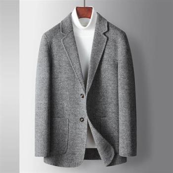 【巴黎精品】毛呢外套休閒西裝-羊毛純色簡約商務男外套2色p1ac7