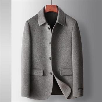 【巴黎精品】毛呢外套短版大衣-羊毛雙面呢加厚翻領男外套3色p1ac31