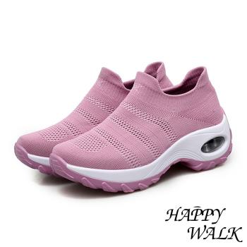 【HAPPY WALK】運動鞋 氣墊運動鞋/舒適透氣飛織襪套式機能氣墊運動鞋 粉